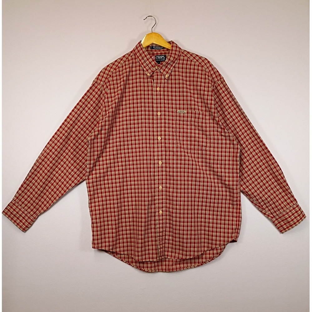 Classic Americana Chaps Ralph Lauren Mens Large Red Plaid Button Down Shirt